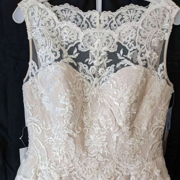 Oleg Cassini | Dresses | New Beaded Lace Wedding Dress With Pleated Skirt  And Pockets | Poshmark